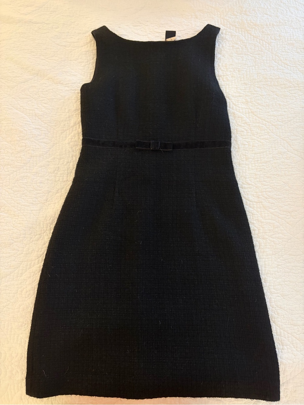 GAP Black Sleeveless Bouclé Mini Dress with Waist Bow Accent